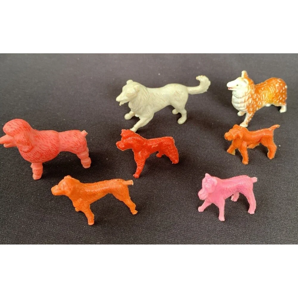 12 Vintage Plastic Animals Dogs Cats Hong Kong  Japan Unmarked